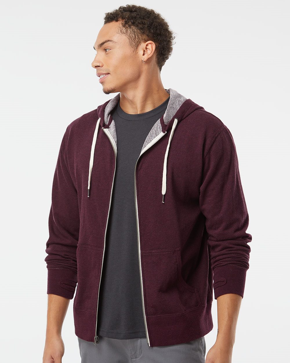 Independent Trading Co. Unisex Heathered French Terry Full-Zip Hooded Sweatshirt PRM90HTZ