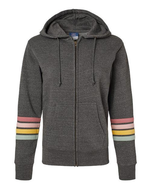 MV Sport Women's Striped Sleeves Full-Zip Hooded Sweatshirt W22732