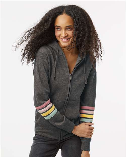 MV Sport Women's Striped Sleeves Full-Zip Hooded Sweatshirt W22732