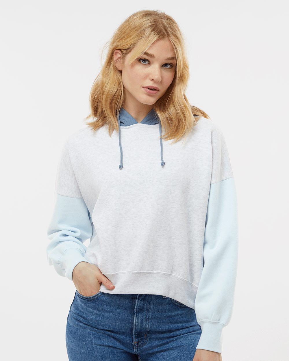 MV Sport Women's Sueded Fleece Colorblocked Crop Hooded Sweatshirt W23716
