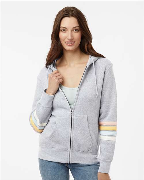 MV Sport Women's Striped Sleeves Full-Zip Hooded Sweatshirt W22732