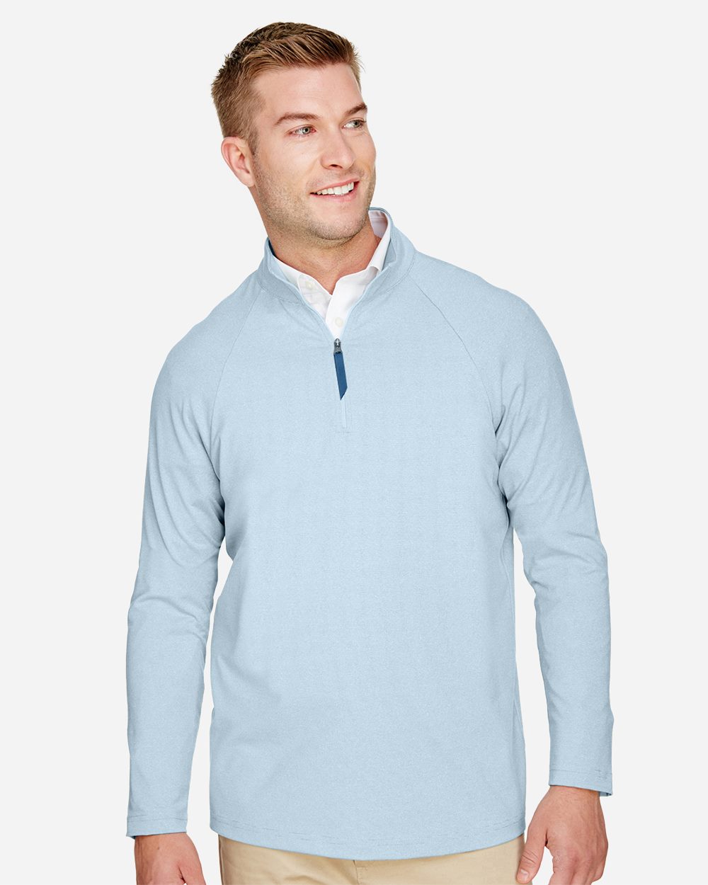 Devon & Jones Men's CrownLux Performance® Clubhouse Micro-Stripe Quarter-Zip Pullover DG480