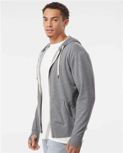 Independent Trading Co. Unisex Heathered French Terry Full-Zip Hooded Sweatshirt PRM90HTZ