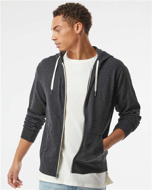 Independent Trading Co. Unisex Heathered French Terry Full-Zip Hooded Sweatshirt PRM90HTZ