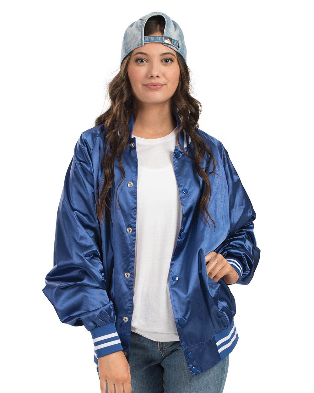 Augusta Sportswear Unisex Satin Baseball Jacket Striped Trim 3610