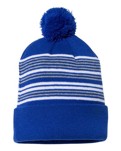 Sportsman 12" Striped Pom-Pom Cuffed Beanie SP60