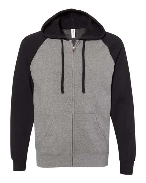 Independent Trading Co. Unisex Special Blend Raglan Full-Zip Hooded Sweatshirt PRM33SBZ