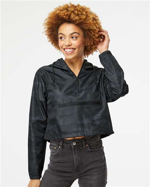 Independent Trading Co. Women's Lightweight Quarter-Zip Pullover Crop Windbreaker EXP64CRP